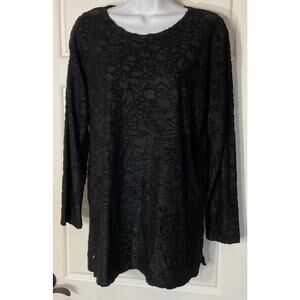 Capcity Studio Black Long Sleeve Tunic Textured Floral Design Small
